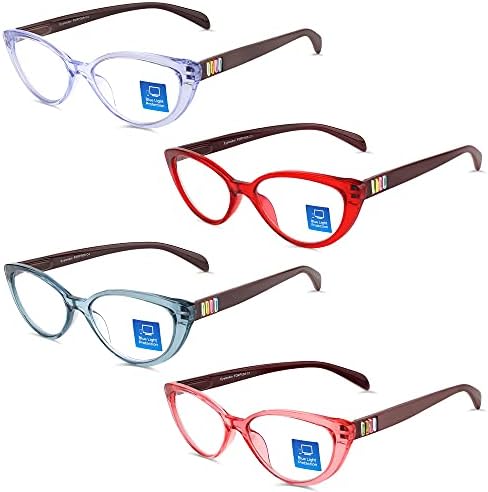 4 Пакет Очила За Читање Блокирање На Сина Светлина За Жени Кристал Мачкино Око Стилски Читатели Со