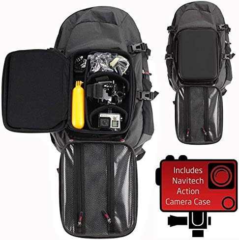 Ранец на ранец на фотоапаратот Navitech и сива складирање со интегрирана лента за градите - компатибилен со Action Camera