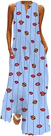 Nlomoct макси фустани за жени 2023 женски случај без ракави фустан со џебови поделени макси фустани летен фустан