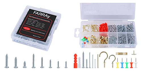Пакет за завртки и нокти на Farray: Асортиман на завртки за самопочит 224 парчиња + комплет за висина на wallидот