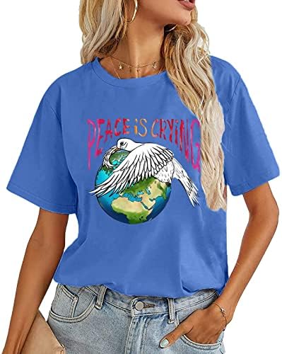 Nokmopo кошули за жени секси обични модни летни лабави печати о-врата шема со кратки ракави маица