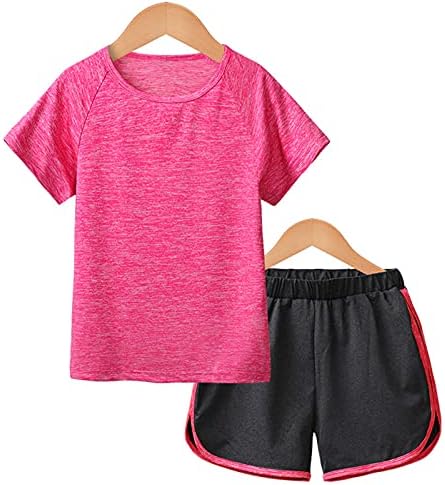 Loodgao Kids Girls Sport Tilest and Shorts Постави брзо суво 2 парчиња спортски облеки за спорт за трчање/возење