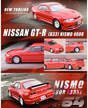 Skyline GT-R 400R RHD супер чист црвен II со сребрени ленти 1/64 Diecast Model Car By Inno Models in64-400R-SCR