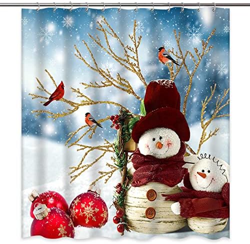 Оујиша Божиќна Завеса За Туширање Снешко Снегулка Завеса За Туширање За Бања Зимска Црвена Божиќна Топка Божиќ За Украси