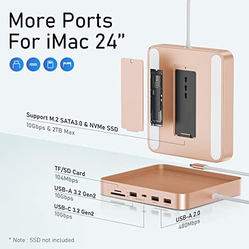 USB C Hub за iMac 24 инчи 2021, Pulwtop 7 во 1 USB Hub Adapter IMAC додатоци со USB C 10Gbps 3*USB A SD/TF Card Reader,