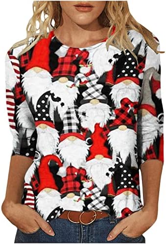 Божиќни Носии За Жени 2022 Мода Слатки Маици За Печатење Со 3/4 Ракави Блузи Со Тркалезен Врат Секојдневни