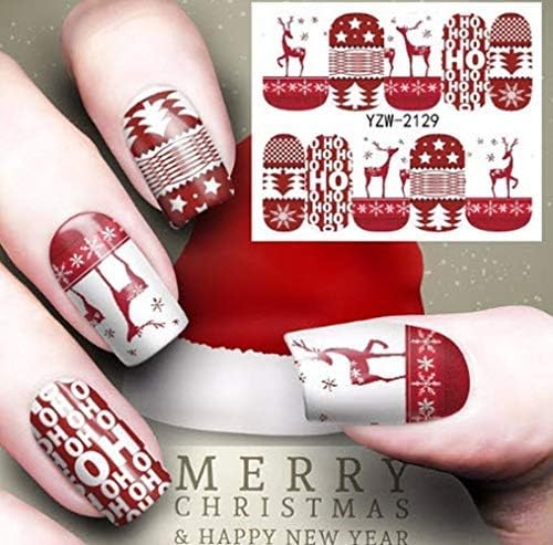 Комплетен лист Бели црвени Божиќни елени налепници за нокти - Декларации за нокти за нокти за нокти за квалитет на