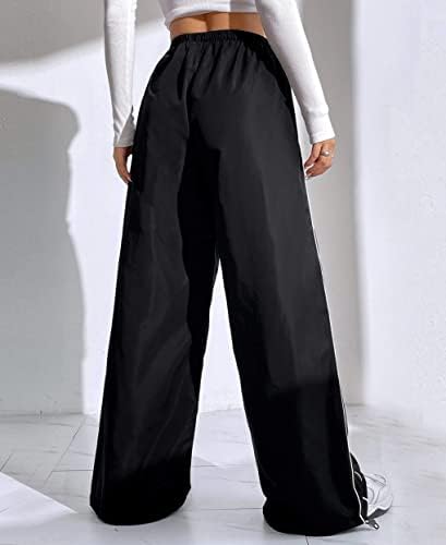Женски падобран панталони панталони со еластична половината широки патеки за нозе y2k облека, баги панталони за жени