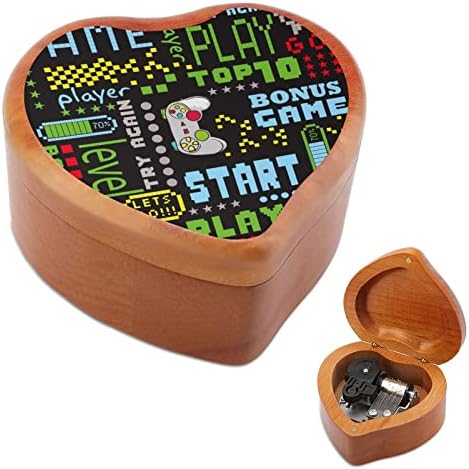 Пиксел игра стил дрвена музичка кутија со форма на срцев облик на ветровито музичко кутија гроздобер дрвен
