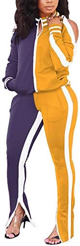 Bornенски жени 2 парчиња облеки шарени крпеници во боја блок -јакни за каросерија, странични панталони за панталони