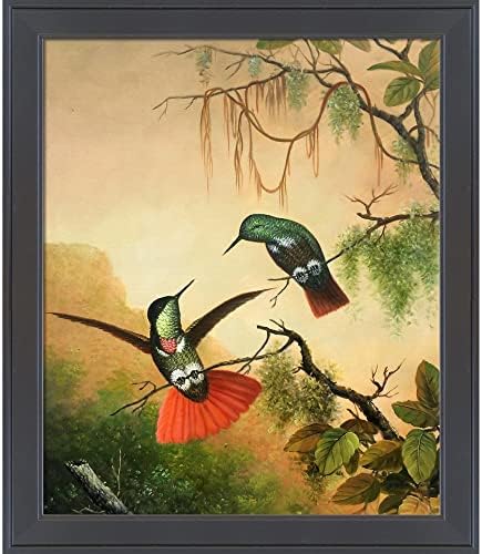 La Pastiche Two Hooded Visorbearer Hummingbirds со галерија црна, 24 x 28