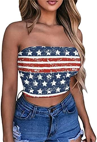 Американски резервоар за знамиња врвни жени секси starвезда шарени печатени култури врвни ленти од 4 -ти јули цевка