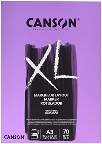 Canson XL маркер 70GSM A3 хартија, многу мазна, подлога залепена кратка страна, 100 дополнителни бели чаршафи,