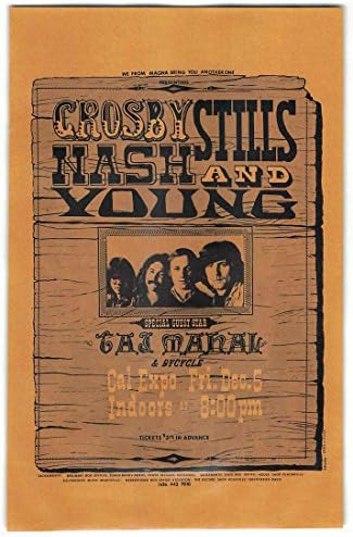 Crosby Stills Nash & Young Taj Mahal Original Handbill Cal Expo Sacramento 1969