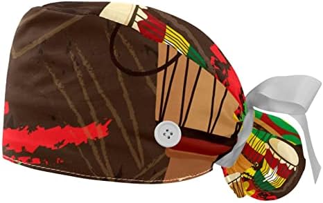 Африкански ударни шарени џембе музика работна капа со џемпер -прилагодлива глава на главата буфантна капа