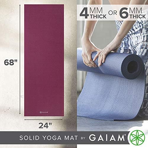 Gaiam Solid Color јога мат, вежба за не лизгање и фитнес за сите видови јога, вежби за пилатес и подови