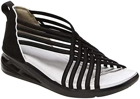 Летни сандали за жени со цврста боја на вкрстена боја со низок врвен риба чевли за уста дами обичен клин