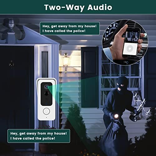 Roinvou безжична камера на вратата со Chime, 2,4G WiFi-батерија со батерии со камера со врата со двонасочен