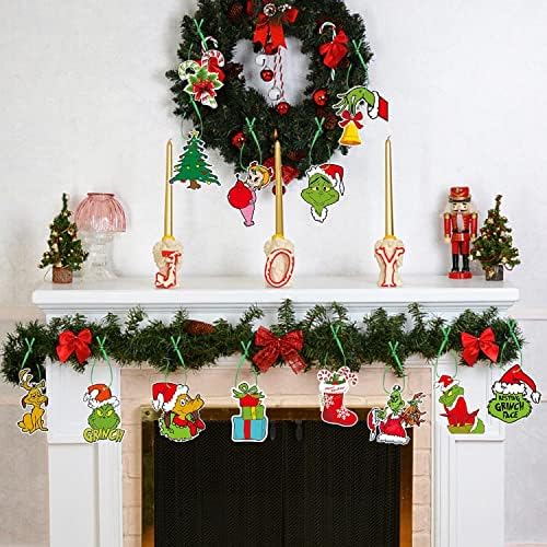 Декорации за новогодишни елки - 30 парчиња Гринч елка што висат украс празник Божиќни украси Божиќни