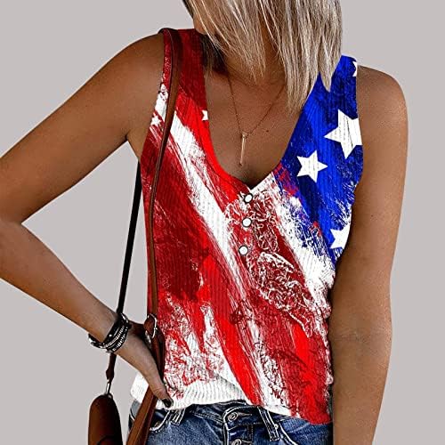 Американски резервоар за знаме за жени 4 -ти јули кошули копче нагоре против вратот патриотски резервоари кошула сума