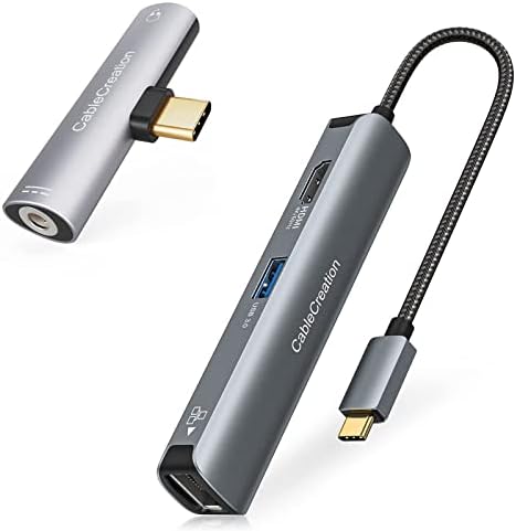 5-ВО-1 USB C Центар Мултипорт Адаптер, CABLECREATION USB C Hub 4k 60Hz Пакет СО USB C до 3,5 mm Слушалки