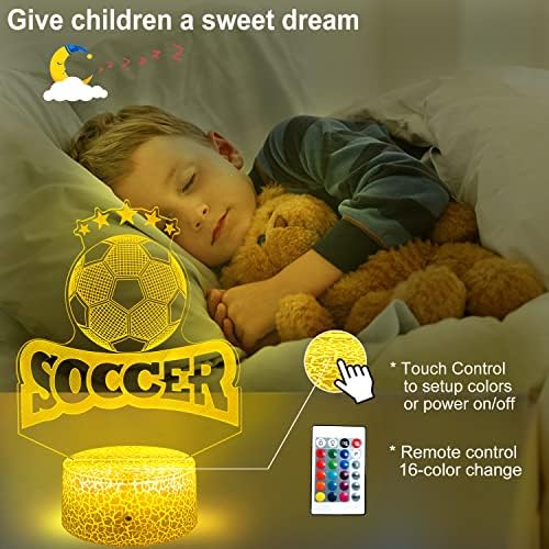Фудбалски подароци за момчиња 3Д илузија Фудбалска ноќна светлина 16 бои Промена на спална соба во кревет декор Фудбалски