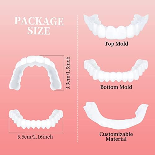 Лажни заби, 2 парчиња фурнири со штекер за жени и мажи, стоматолошки фурнири за привремена поправка на забите горната