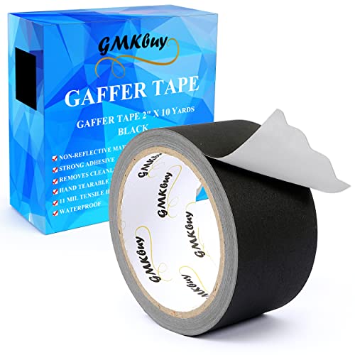 Gmkbuy Gaiffers Tape-2 инчи x 10 двор мат црна-тешка, не-рефлективна, лесна за солза, не остава остаток,
