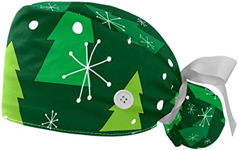 Niaocpwy 2 пакет Womenенска работна капа со копчиња лента вратоврски од зелена елка со долга коса на косата