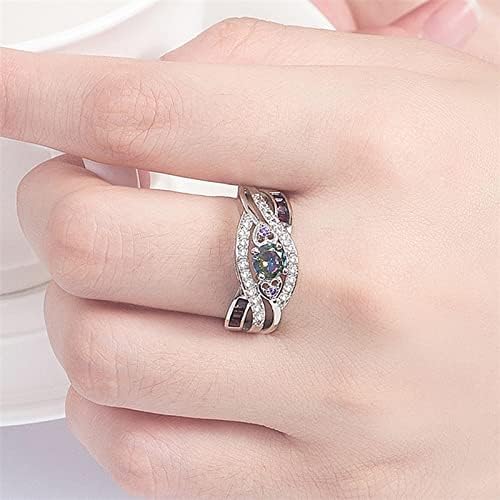 Ветувачки прстени за жени во облик на срцев аметист прстен прстен на виножито во боја на цирконија, ангажман прстен