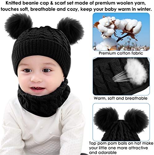 NCONCO 2 ПЦС дете бебе плете шал шамија зимска топла гравче капаче со кружна лак шамија на вратот потопло