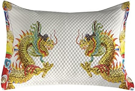 Ambesonne Dragon ватирана Pemowcover, кинески стил на змеј, ориентална култура Тема, стандардна капаци за акцент на