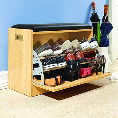 Колекции итн. Дрвена клупа за складирање на кабинети за чевли w/перница за седишта - држи до 12 пара, природно